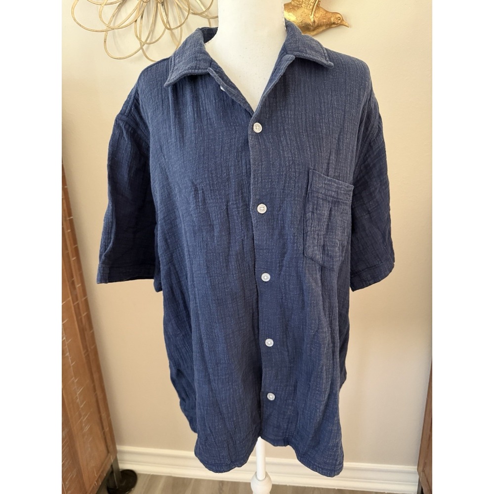 Corridor Double Cloth SS Shirt Mens L Navy 100% Cotton Short Sleeve $215